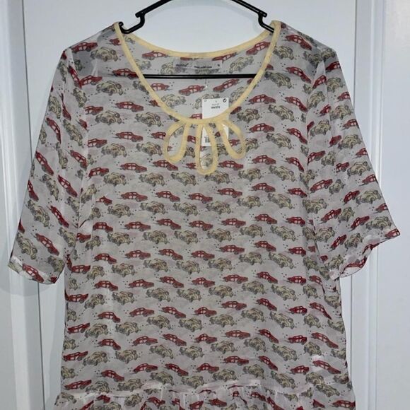 NWT Sheer blouse by NEXT. Made in India. Size 14. Vintage car print. - Picture 1 of 6